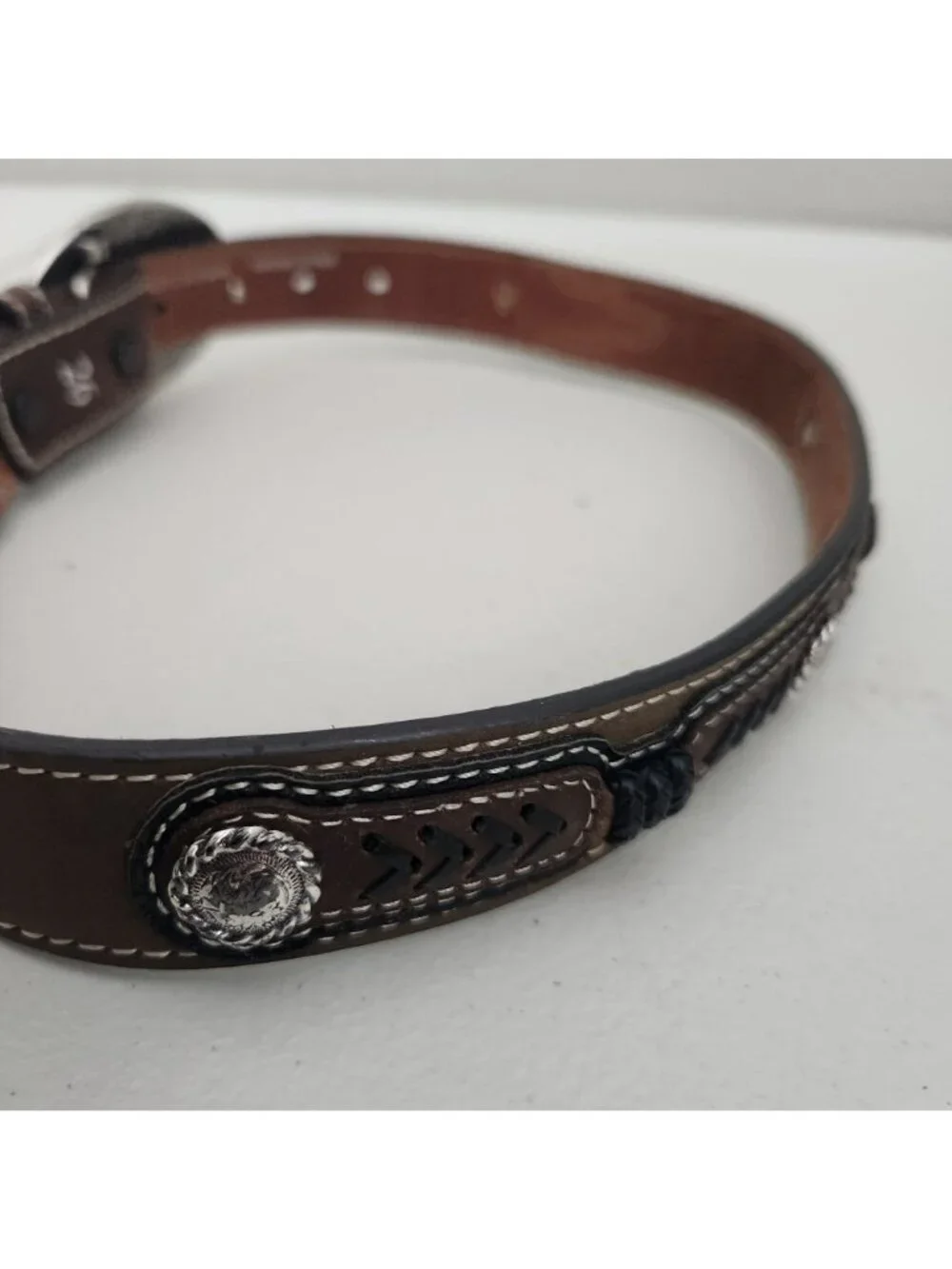 Cavenders Brown Leather Belt With Western Buckle & Detailing - Rodeo Style Pre-O